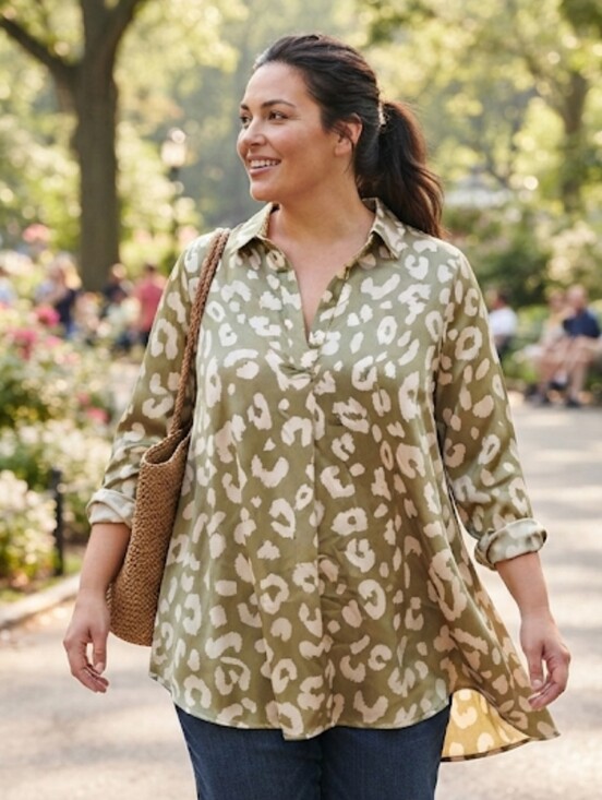 eesome Tops - eesome Olive and Cream Leopard-Print Tunic